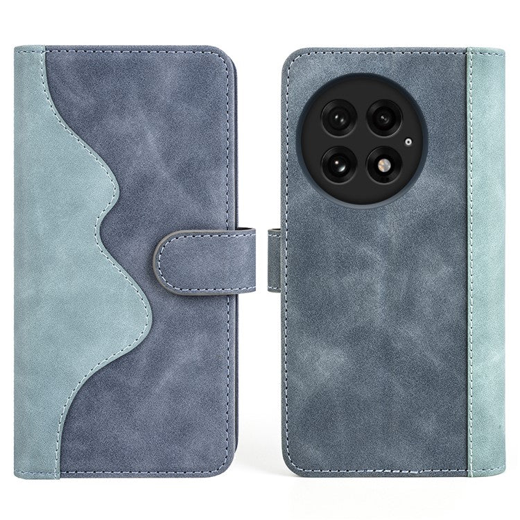 For OnePlus 13 Wallet Case Leather Phone Cover Splicing Color - Blue