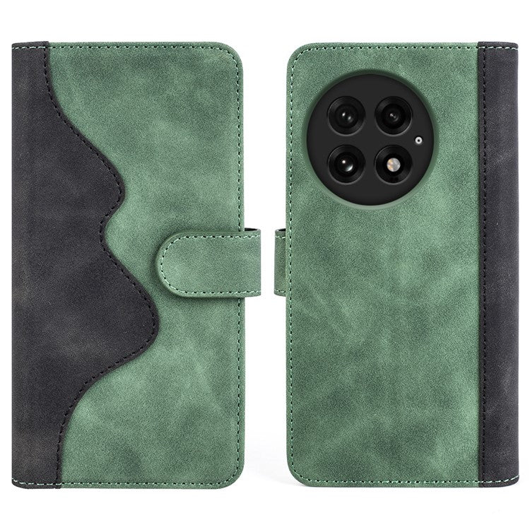 For OnePlus 13 Wallet Case Leather Phone Cover Splicing Color - Green