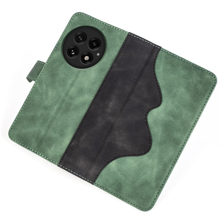 For OnePlus 13 Wallet Case Leather Phone Cover Splicing Color - Green