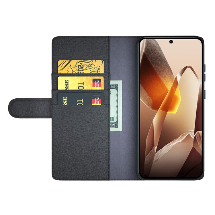 For OnePlus 13 Case Genuine Split Leather Phone Cover Wallet Card Slot - Black