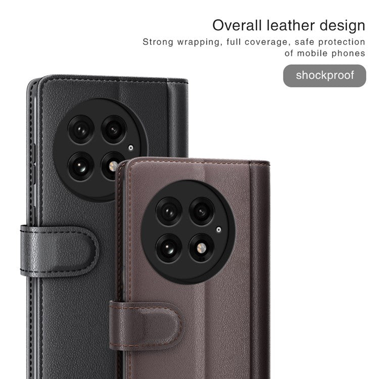 For OnePlus 13 Case Genuine Split Leather Phone Cover Wallet Card Slot - Black