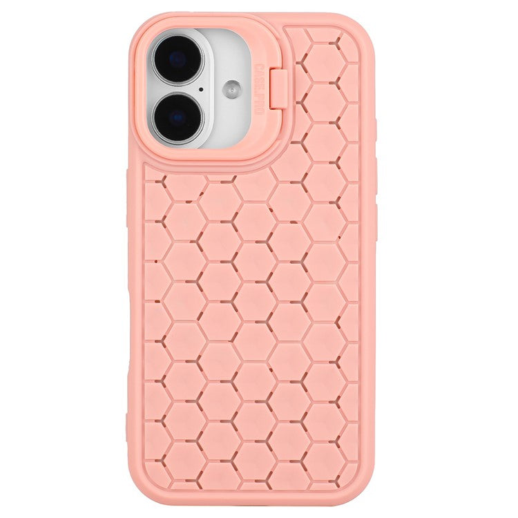 For iPhone 16 Case Kickstand Heat Dissipation TPU Phone Cover - Pink
