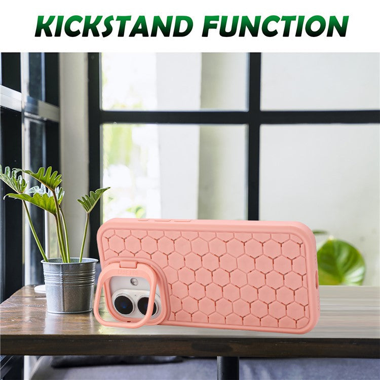 For iPhone 16 Case Kickstand Heat Dissipation TPU Phone Cover - Pink