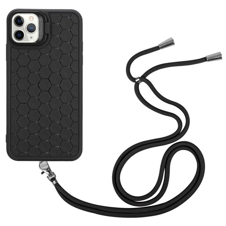 For iPhone 16 Pro TPU Case Kickstand Heat Dissipation Phone Cover with Lanyard - Black