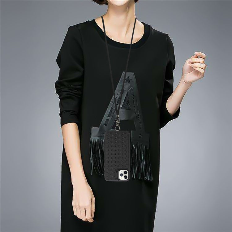 For iPhone 16 Pro TPU Case Kickstand Heat Dissipation Phone Cover with Lanyard - Black