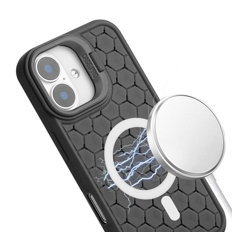 For iPhone 16 Case Compatible with MagSafe Kickstand Heat Dissipation TPU Phone Cover - Black