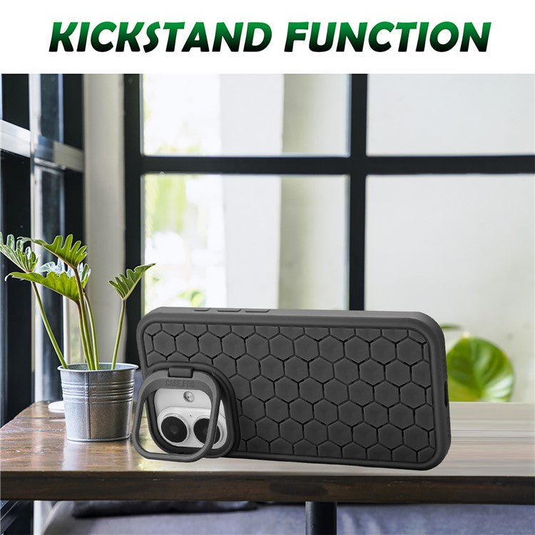 For iPhone 16 Case Compatible with MagSafe Kickstand Heat Dissipation TPU Phone Cover - Black