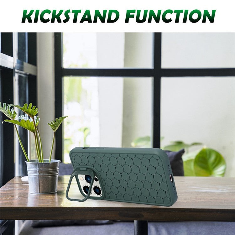 For iPhone 16 Pro Case Compatible with MagSafe Kickstand Heat Dissipation TPU Phone Cover - Army Green