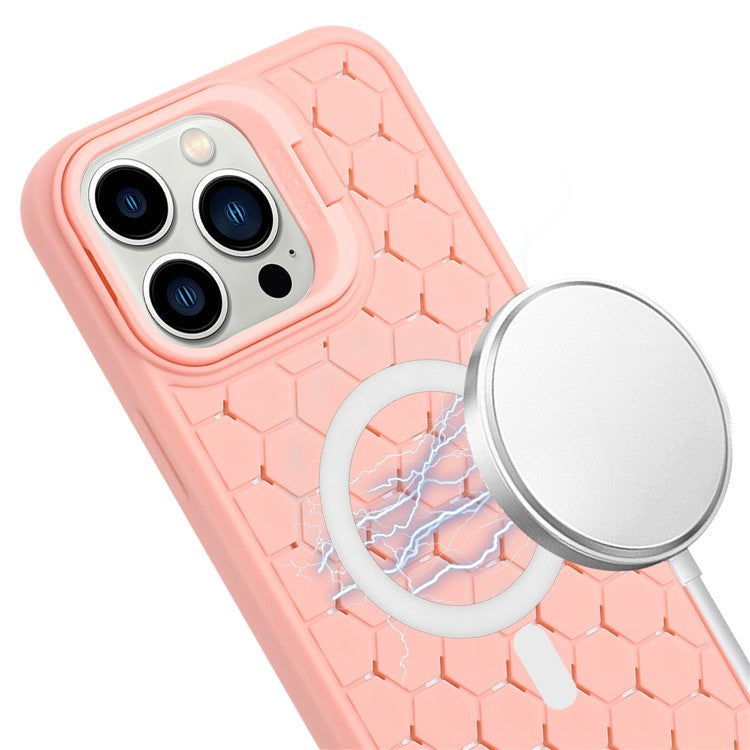For iPhone 16 Pro Case Compatible with MagSafe Kickstand Heat Dissipation TPU Phone Cover - Pink