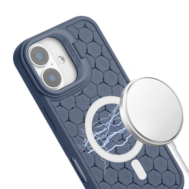 For iPhone 16 Case Compatible with MagSafe Kickstand Heat Dissipation TPU Phone Cover with Lanyard - Dark Blue