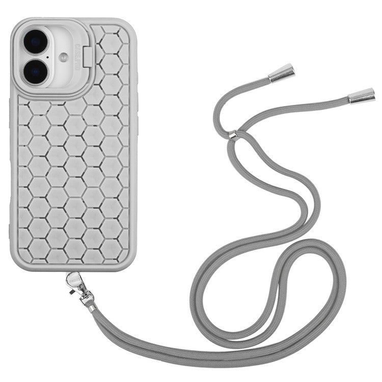For iPhone 16 Case Compatible with MagSafe Kickstand Heat Dissipation TPU Phone Cover with Lanyard - Grey