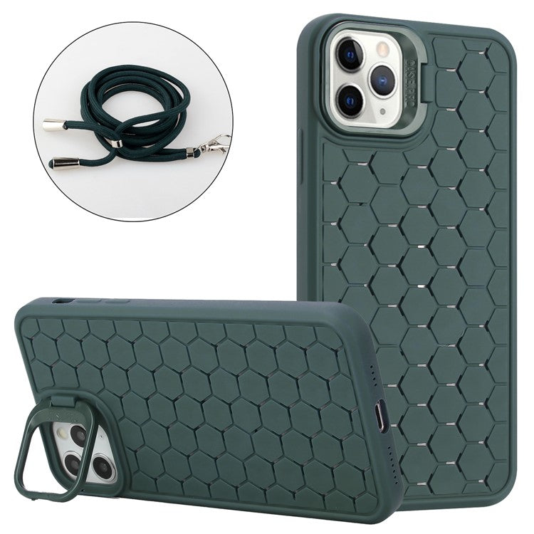 For iPhone 16 Pro Case Compatible with MagSafe Kickstand Heat Dissipation TPU Phone Cover with Lanyard - Army Green