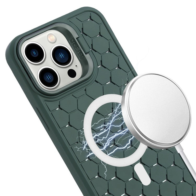 For iPhone 16 Pro Case Compatible with MagSafe Kickstand Heat Dissipation TPU Phone Cover with Lanyard - Army Green