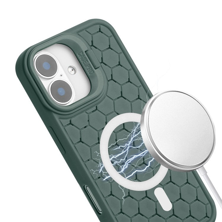 For iPhone 16 Plus Case Compatible with MagSafe Kickstand Heat Dissipation TPU Phone Cover with Lanyard - Army Green