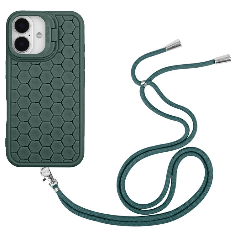 For iPhone 16 Plus Case Compatible with MagSafe Kickstand Heat Dissipation TPU Phone Cover with Lanyard - Army Green