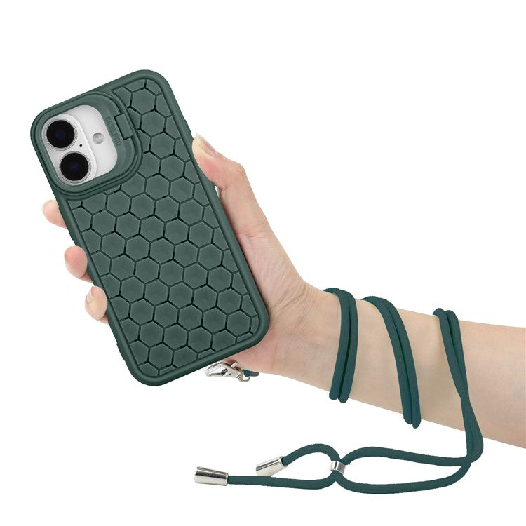 For iPhone 16 Plus Case Compatible with MagSafe Kickstand Heat Dissipation TPU Phone Cover with Lanyard - Army Green
