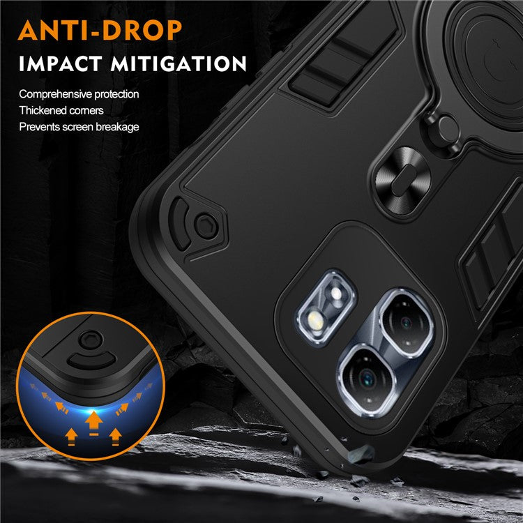 For Infinix Hot 50i 4G Case Rotatable Kickstand PC+TPU Drop Protection Phone Cover - Black