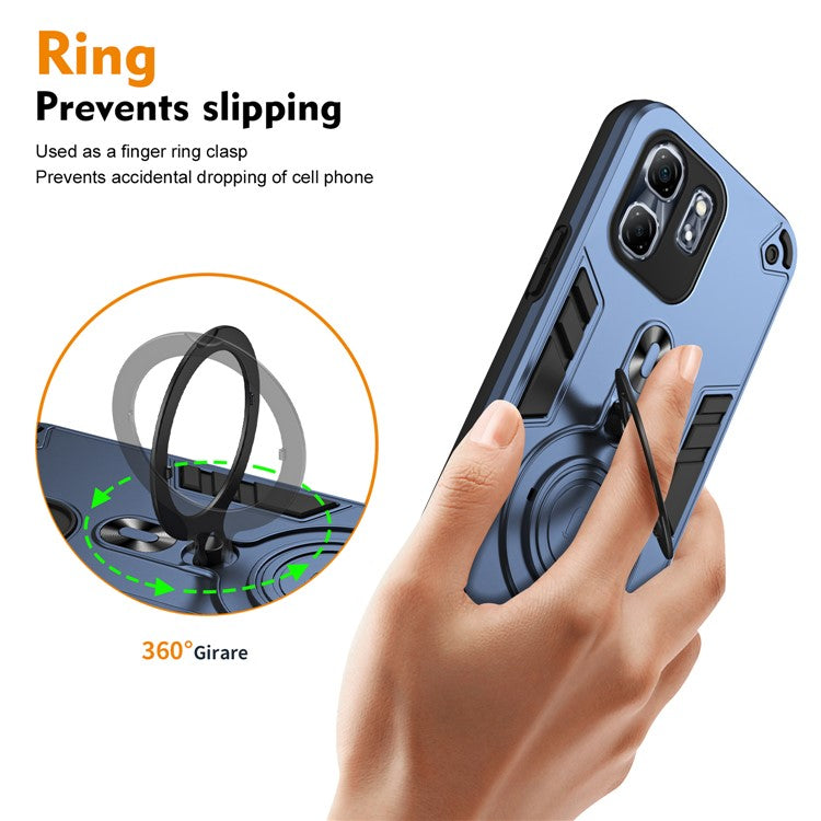 For Infinix Hot 50i 4G Case Rotatable Kickstand PC+TPU Drop Protection Phone Cover - Blue