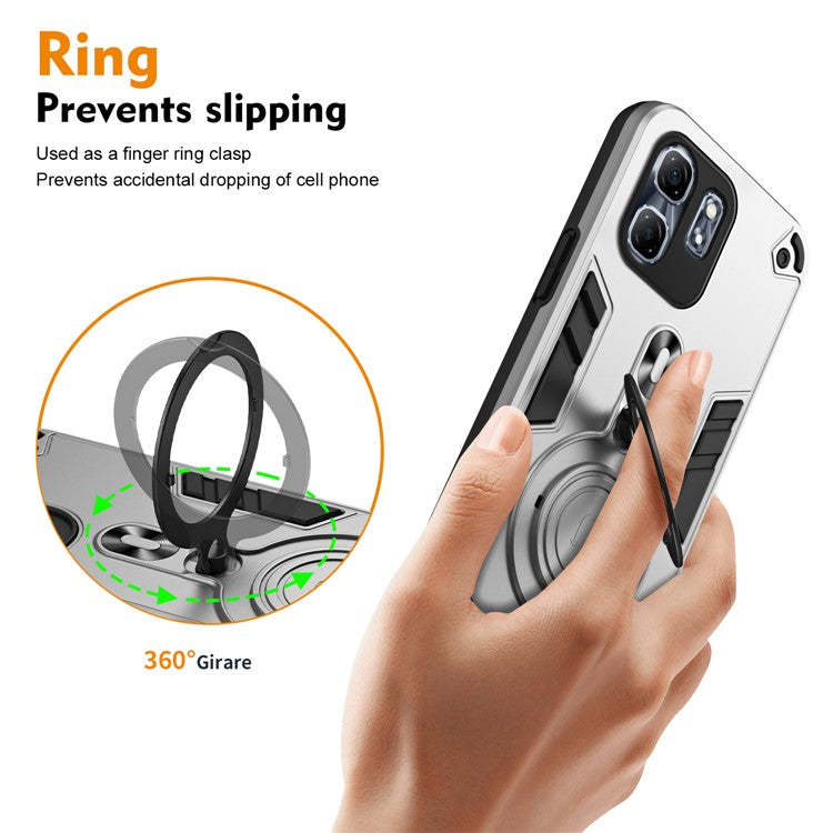 For Infinix Hot 50i 4G Case Rotatable Kickstand PC+TPU Drop Protection Phone Cover - Silver
