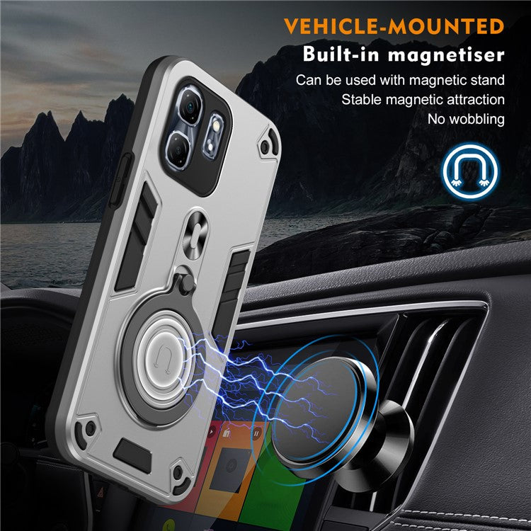 For Infinix Hot 50i 4G Case Rotatable Kickstand PC+TPU Drop Protection Phone Cover - Silver