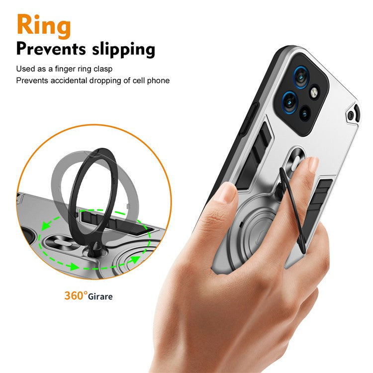 Phone Case For Motorola ThinkPhone 25 5G / Edge 50 Neo 5G / Moto S50 5G PC+TPU Drop Protection Cover with Rotatable Kickstand - Silver