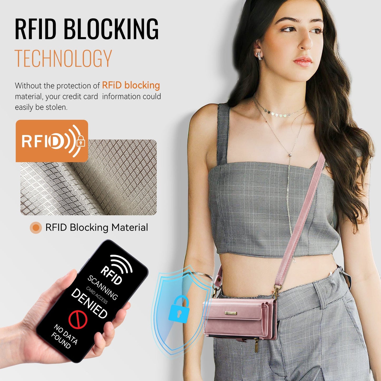 For iPhone 16 Pro CASEME Case C39 RFID Blocking Zipper Wallet Stand Leather Cover with Strap - Pink