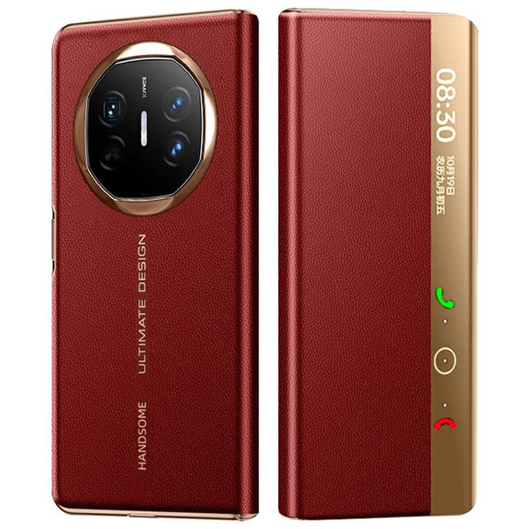 For Huawei Mate X6 Case View Window Auto Wake / Sleep Leather Flip Phone Cover Litchi Texture - Red / Gold
