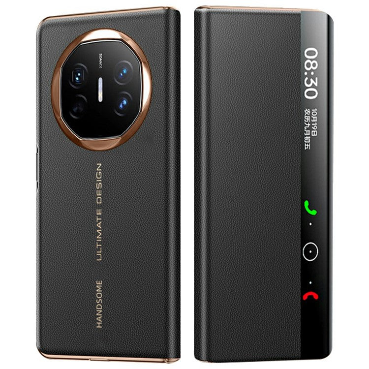 For Huawei Mate X6 Case View Window Auto Wake / Sleep Leather Flip Phone Cover Litchi Texture - Black