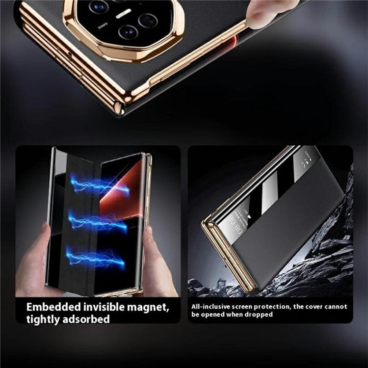 For Huawei Mate X6 Case View Window Auto Wake / Sleep Leather Flip Phone Cover Litchi Texture - Black