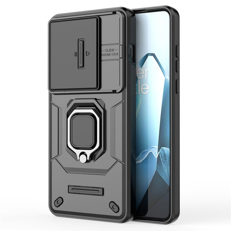 For OnePlus 13 Case PC+TPU Kickstand Phone Protector with Lens Cover - Black