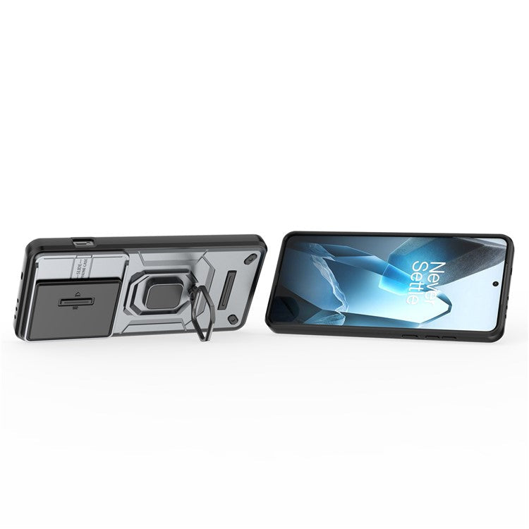 For OnePlus 13 Case PC+TPU Kickstand Phone Protector with Lens Cover - Grey