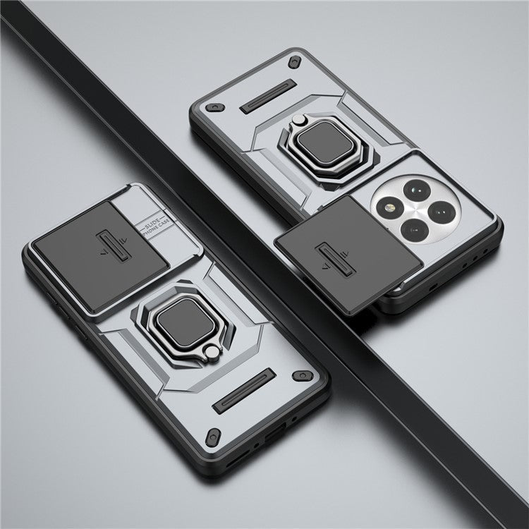 For OnePlus 13 Case PC+TPU Kickstand Phone Protector with Lens Cover - Grey