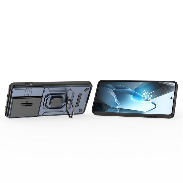 For OnePlus 13 Case PC+TPU Kickstand Phone Protector with Lens Cover - Blue