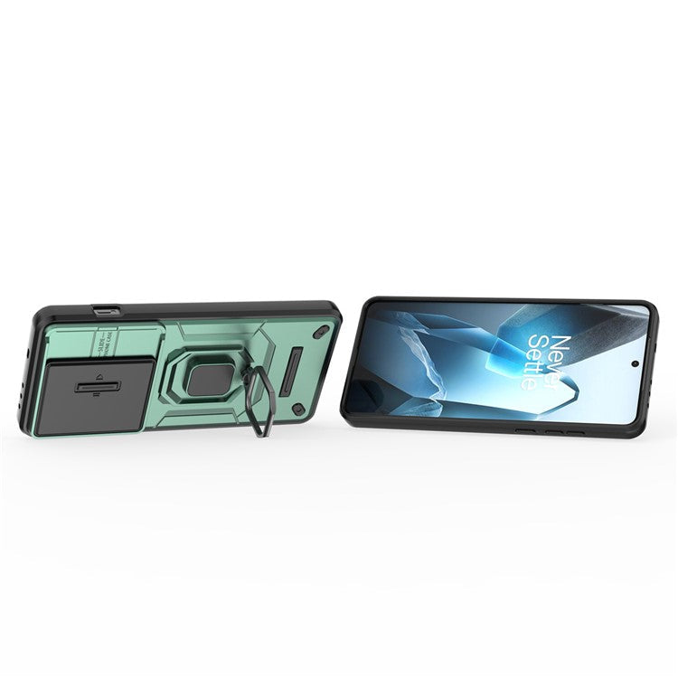 For OnePlus 13 Case PC+TPU Kickstand Phone Protector with Lens Cover - Green