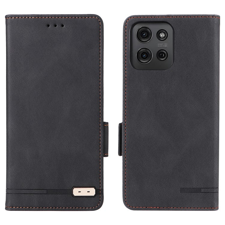 For Motorola Moto G75 5G Case Leather Wallet Flip Phone Cover with Hardware Decor - Black