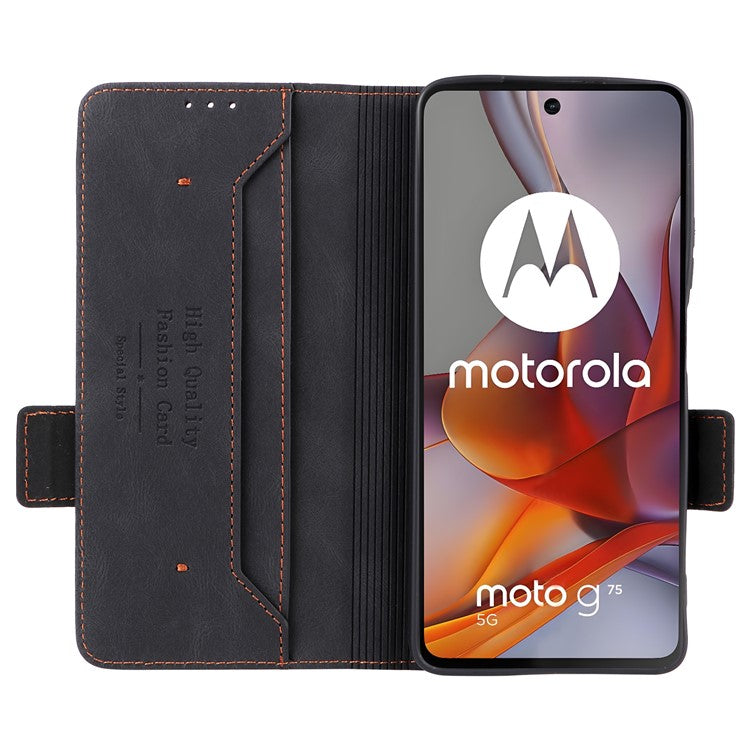 For Motorola Moto G75 5G Case Leather Wallet Flip Phone Cover with Hardware Decor - Black