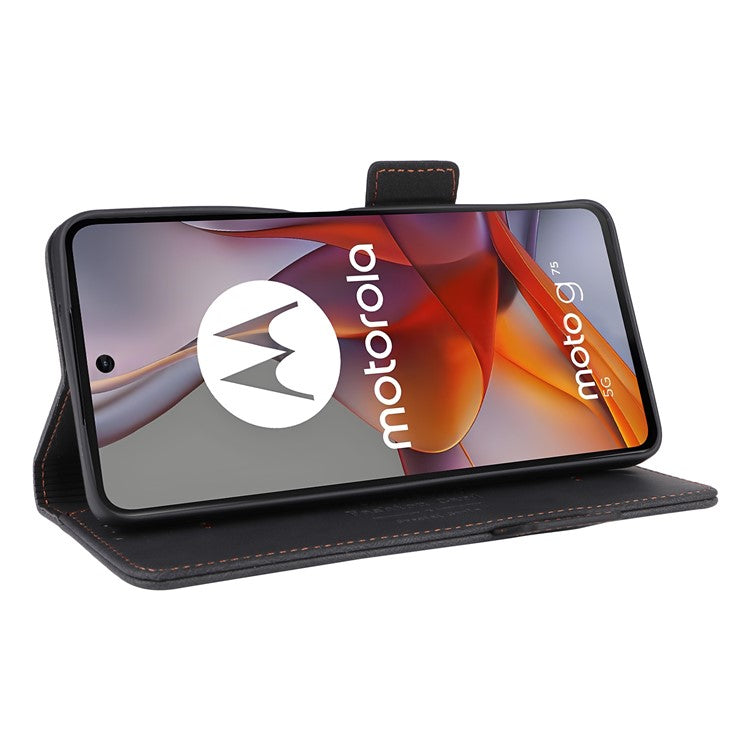 For Motorola Moto G75 5G Case Leather Wallet Flip Phone Cover with Hardware Decor - Black
