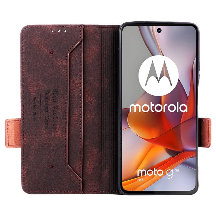 For Motorola Moto G75 5G Case Leather Wallet Flip Phone Cover with Hardware Decor - Coffee