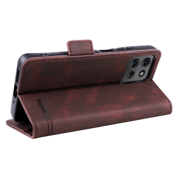 For Motorola Moto G75 5G Case Leather Wallet Flip Phone Cover with Hardware Decor - Coffee