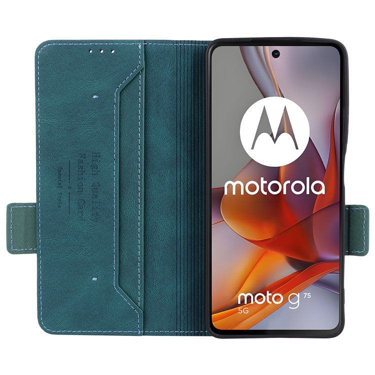 For Motorola Moto G75 5G Case Leather Wallet Flip Phone Cover with Hardware Decor - Blue