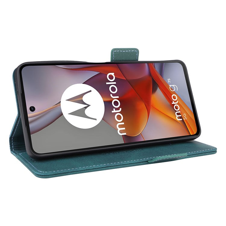 For Motorola Moto G75 5G Case Leather Wallet Flip Phone Cover with Hardware Decor - Blue