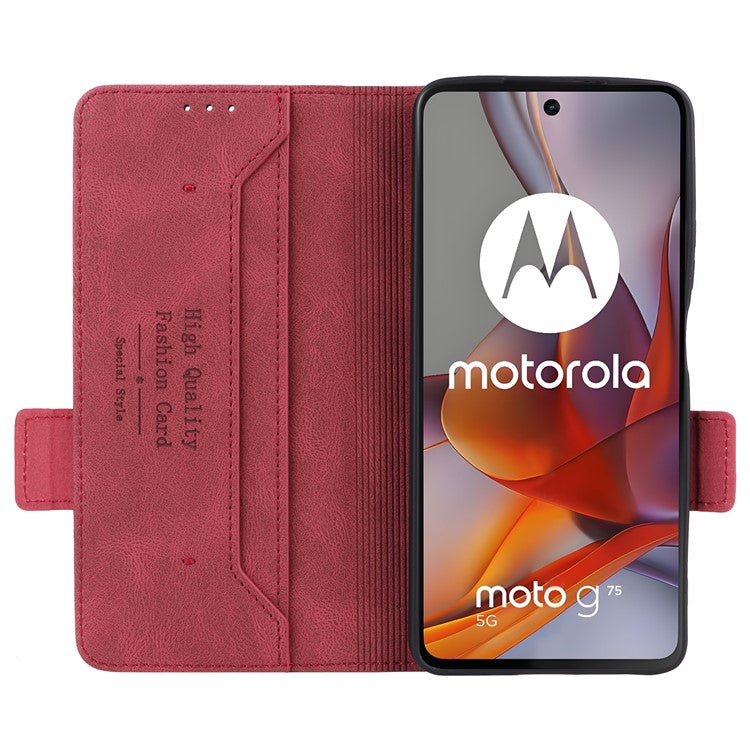 For Motorola Moto G75 5G Case Leather Wallet Flip Phone Cover with Hardware Decor - Rose