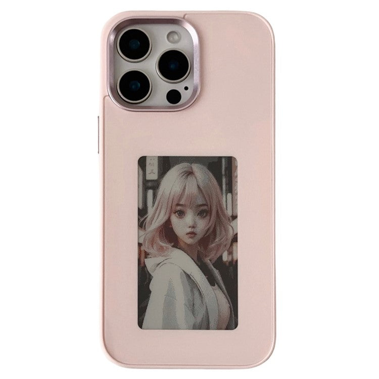 For iPhone 16 Pro E Ink Phone Case 4-Color Screen, DIY Wireless NFC Photo Display - Pink