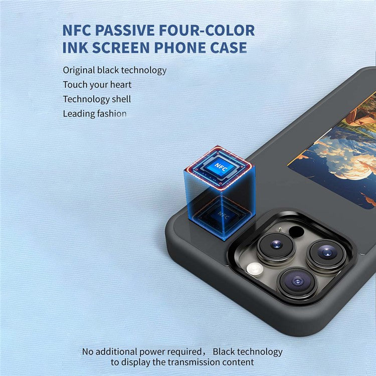 For iPhone 16 Pro E Ink Phone Case 4-Color Screen, DIY Wireless NFC Photo Display - Pink