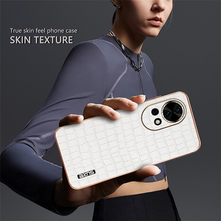 AZNS For Huawei nova 13 5G Case Electroplating Crocodile Texture PU+TPU Phone Cover - White