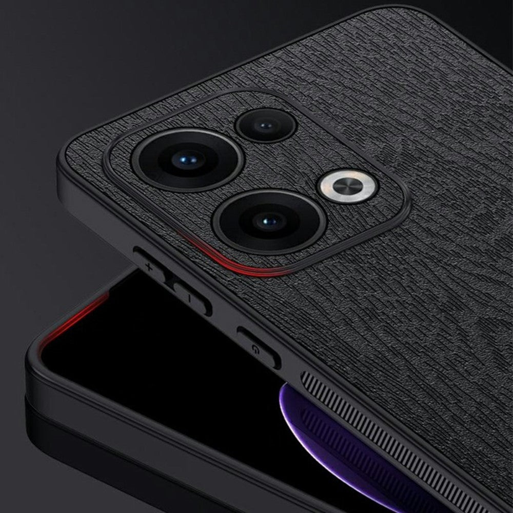 For Oppo Reno13 5G (Global) Case Wood Texture PU Leather Coated PC+TPU Phone Cover - Brown