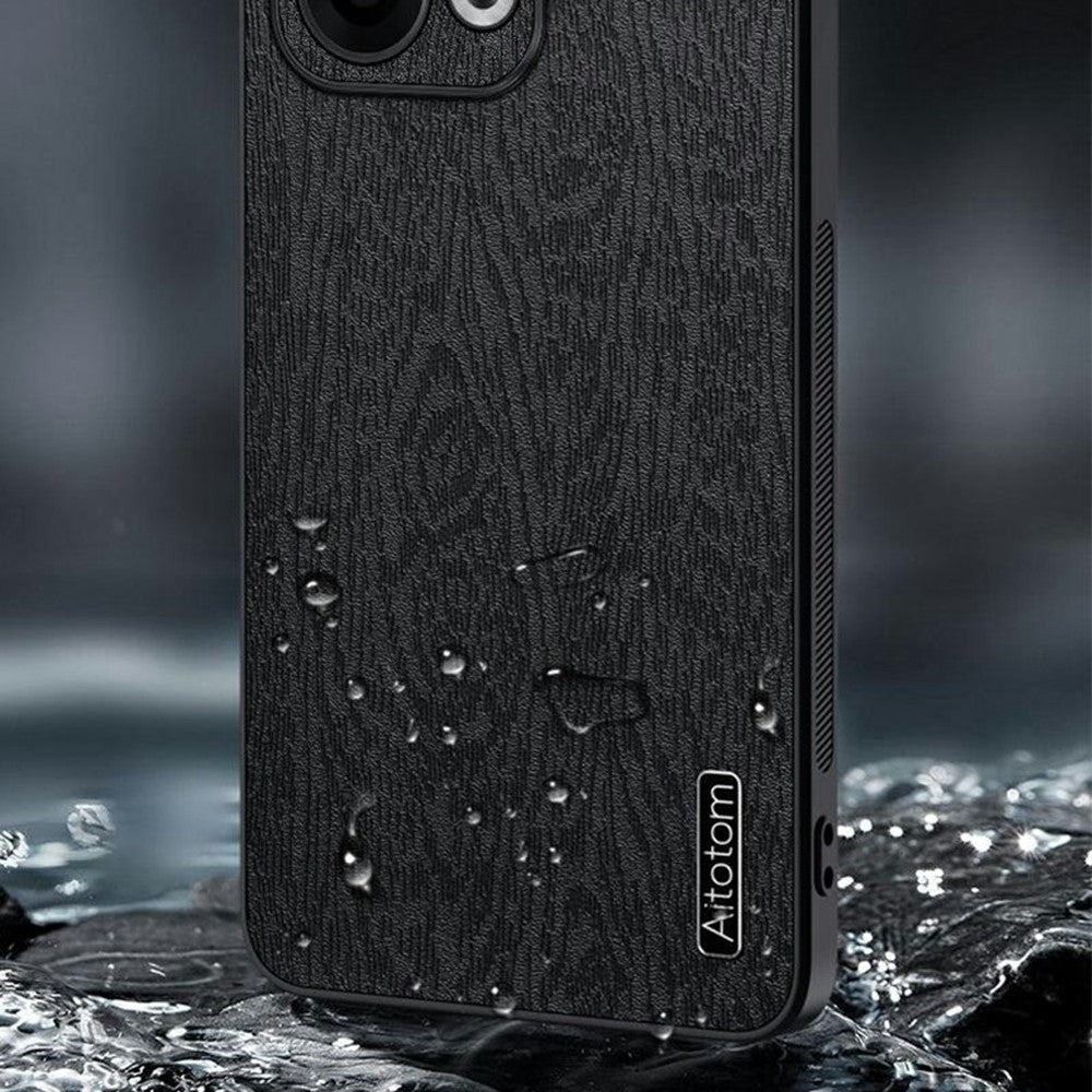 For Oppo Reno13 5G (Global) Case Wood Texture PU Leather Coated PC+TPU Phone Cover - Brown