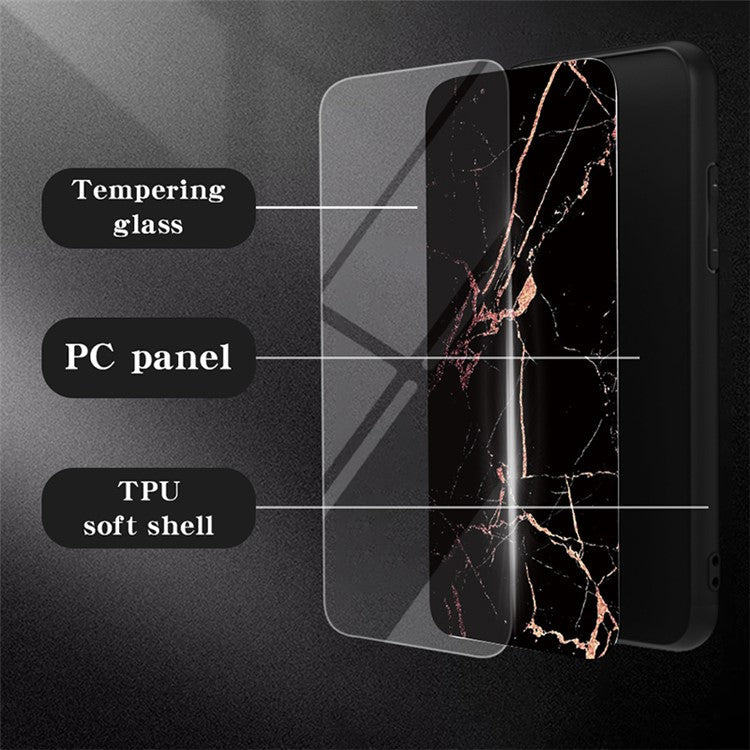 For Samsung Galaxy S25 Ultra Case Marble Pattern Tempered Glass+PC+TPU Protective Phone Cover - White Marble