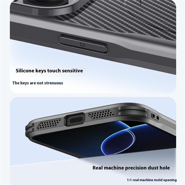 For iPhone 16 Plus Case Compatible with MagSafe Carbon Fiber Texture PU+PC+Silicone Phone Cover - Sapphire