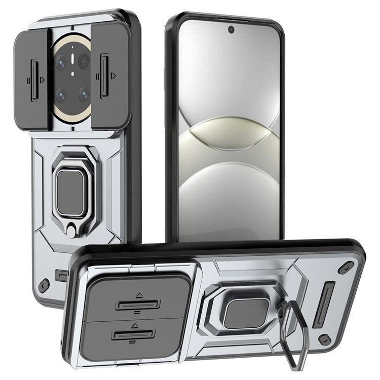 For Huawei Mate 70 Case PC+TPU Kickstand Phone Protector with Lens Cover - Grey